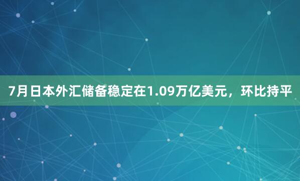 7月日本外汇储备稳定在1.09万亿美元，环比持平