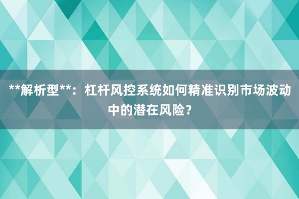 **解析型**：杠杆风控系统如何精准识别市场波动中的潜在风险？
