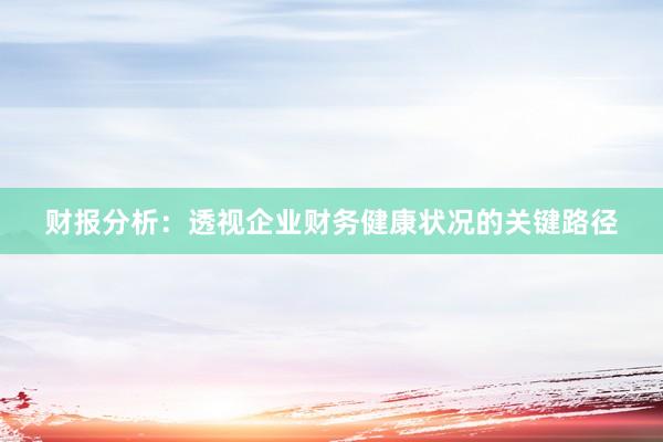 财报分析：透视企业财务健康状况的关键路径