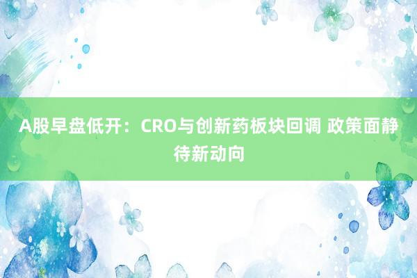 A股早盘低开：CRO与创新药板块回调 政策面静待新动向