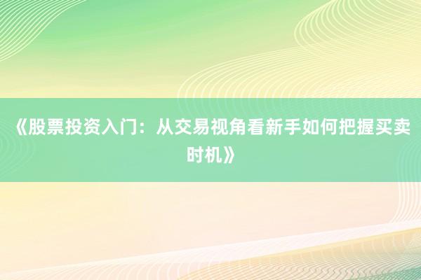 《股票投资入门:从交易视角看新手如何把握买卖时机》