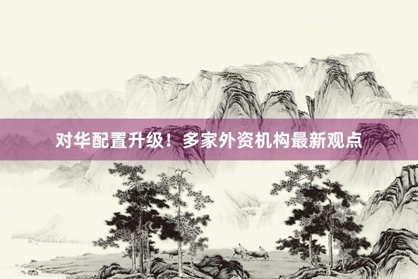 对华配置升级！多家外资机构最新观点
